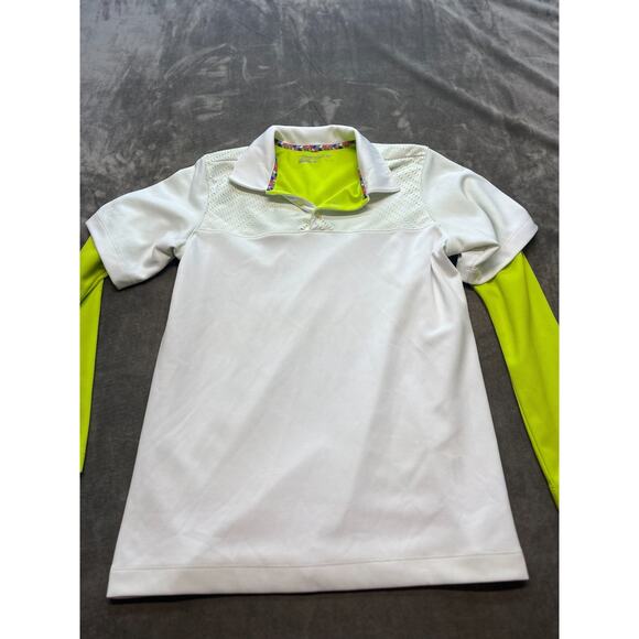 Nike Golf Long Sleeve Polo Shirt Men's XL White Yellow Dri Fit Active - Picture 1 of 8